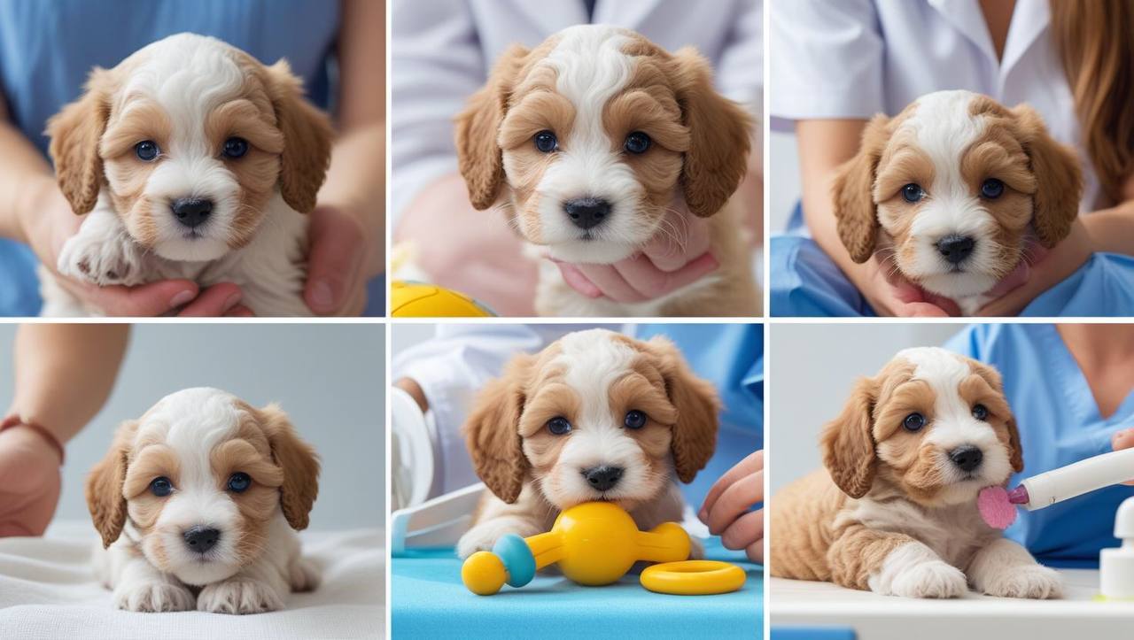 A happy Cavapoo puppy with a family, highlighting the joy of adoption. Explore adopt a Cavapoo options for your new companion.