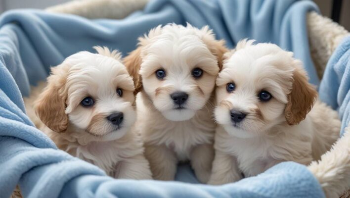 Family visiting breeder to meet friendly Maltipoo puppies for sale